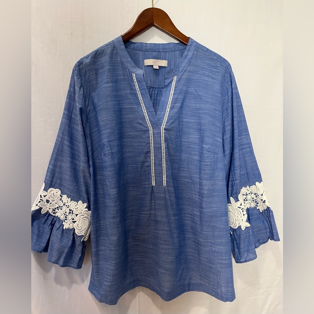 Preowned- LOFT PLUS Women’s 100% Cotton Summer Tunic Top White Embroidery -Sz 18
